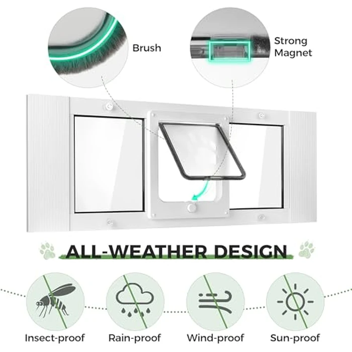 Slevoo Cat Door for Window, Energy-Saving High-Seal Window Pet Door with 4 Lock Modes, Tool-Free Install, Heavy-Duty Aluminum Frame, Multi-Pet Compatible (24''-28'') by Slevoo - Image 6