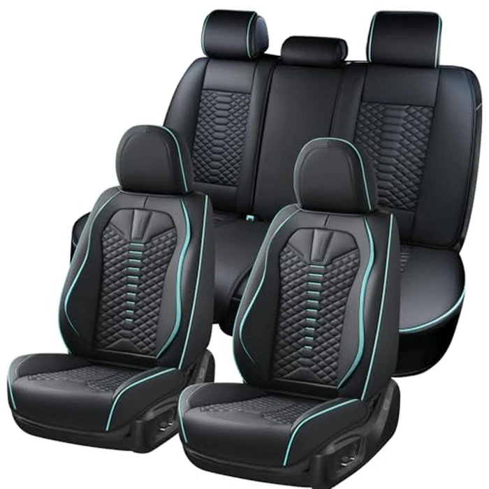 Coverado Leather Seat Covers, Car Seat Covers Full Set, Nappa Leather Seat Covers for Cars, Car Seat Protector Waterproof, Black Car Seat Cover, Universal Seat Cover Fit for Most Cars(Black&Blue) by Coverado - Used - Like New condition - US$111.75