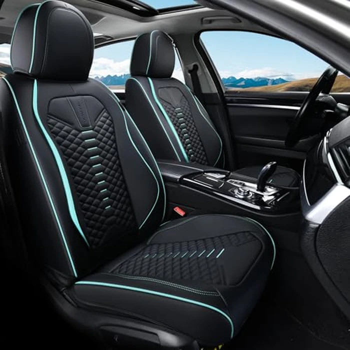 Coverado Leather Seat Covers, Car Seat Covers Full Set, Nappa Leather Seat Covers for Cars, Car Seat Protector Waterproof, Black Car Seat Cover, Universal Seat Cover Fit for Most Cars(Black&Blue) by Coverado - Image 2