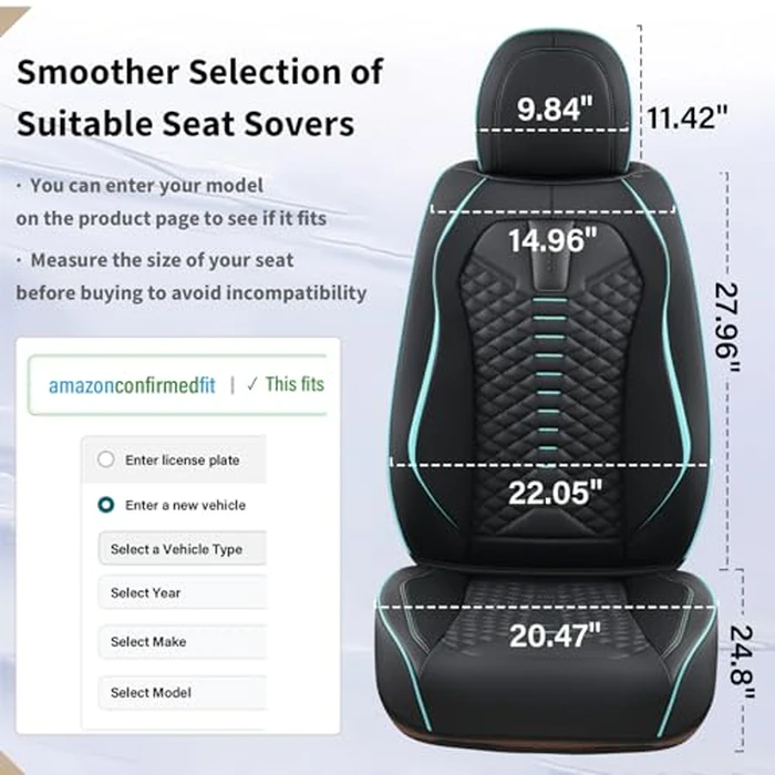 Coverado Leather Seat Covers, Car Seat Covers Full Set, Nappa Leather Seat Covers for Cars, Car Seat Protector Waterproof, Black Car Seat Cover, Universal Seat Cover Fit for Most Cars(Black&Blue) by Coverado - Image 9