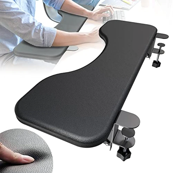 NODOCA Arm Rest for Desk, 68cm Ergonomics Desk Extender, 2cm Thickness Soft Sponge Built-in, Punch-Free Clamp on, Foldable Keyboard Extender, Eco-Friendly Leather Surface, Wrist/Arm Rest by NODOCA - Used - Good condition