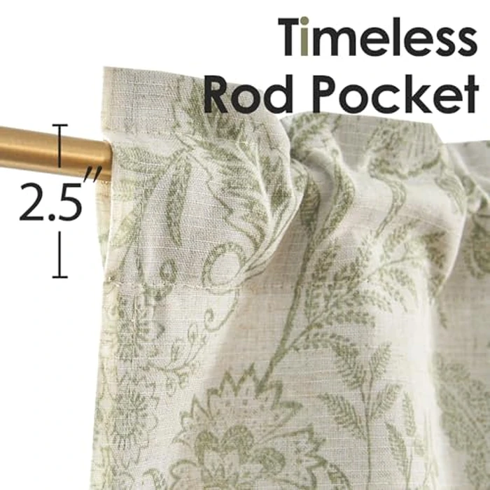 Lazzzy Green Floral Cafe Curtains 24 Inch Length Blackout Linen Farmhouse Kitchen Curtains Lined Small Rustic Country Room Darkening Curtains Rod Pocket Tier Curtains Set 2 Panels Sage Green on Beige by Lazzzy - Image 4