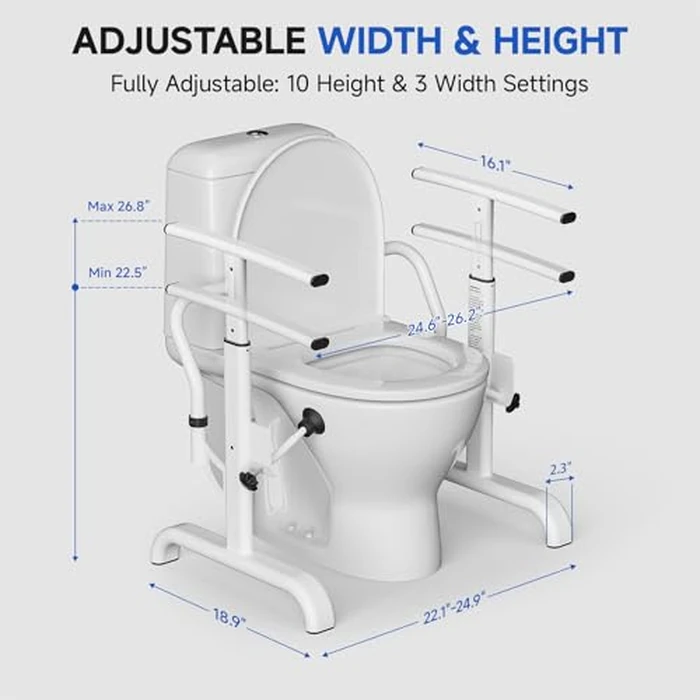 Onpickly Toilet Safety Rails for Seniors, 350lbs Heavy Duty Toilet Safety Frame & Grab Bars, Triple Stability with 2 Suction Cups & Rear Bar, Adjustable Height & Width Toilet Rail by Onpickly - Image 4