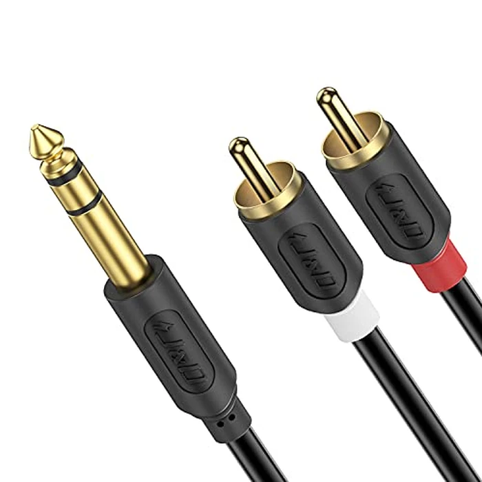J&D 1/4" TRS to 2RCA Cable, Gold Plated 6.35mm Stereo Male to Dual RCA Male Y Adapter for AV Receiver, Amplifier, Speaker [Audiowave Series], 3 Feet by J&D - Used - Like New condition - US$6.28