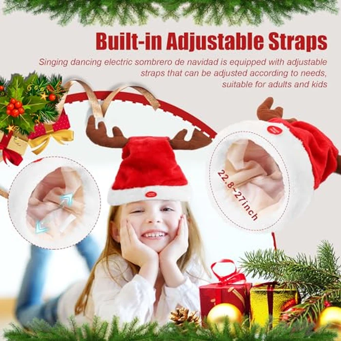 Gfilay Music Swinging Electric Christmas Hat 2-Pack - Dancing Tree Hat & Reindeer Antlers Hats with Singing and Dancing Interactive Features, Plush Santa Hats for Adults & Kids by Gfilay - Image 6
