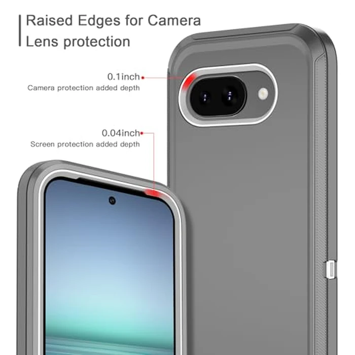 I-HONVA for Google Pixel 9A Case Shockproof Dust/Drop Proof 3-Layer Full Body Protection [Without Screen Protector] Rugged Heavy Duty Cover Case for Google Pixel 9A 6.3 inch,Grey/White by I-HONVA - Image 2