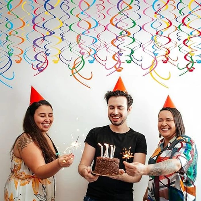 HonuGoGo 48‑Piece Multi-Color Paper Swirl Decorations - Hanging Party Swirls for Birthday, Baby Shower, Wedding & Celebration Decor by HonuGoGo - Image 3