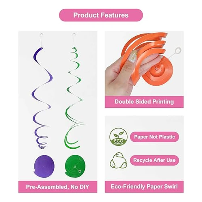 HonuGoGo 48‑Piece Multi-Color Paper Swirl Decorations - Hanging Party Swirls for Birthday, Baby Shower, Wedding & Celebration Decor by HonuGoGo - Image 6