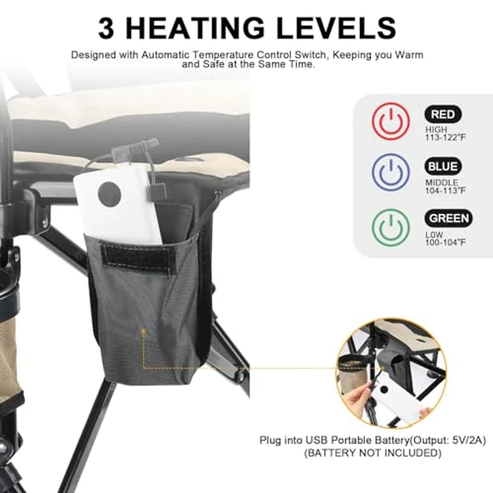 REALEAD Heated Camping Chair - Fully Padded - Heated Chairs Outdoor Sports - Supports 400 lbs - Portable Heated Outdoor Camp Chair for Sport Events - Battery NOT Included by REALEAD - Image 3