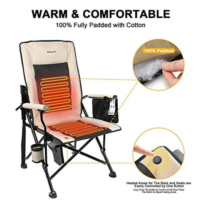 REALEAD Heated Camping Chair - Fully Padded - Heated Chairs Outdoor Sports - Supports 400 lbs - Portable Heated Outdoor Camp Chair for Sport Events - Battery NOT Included by REALEAD - Image 4