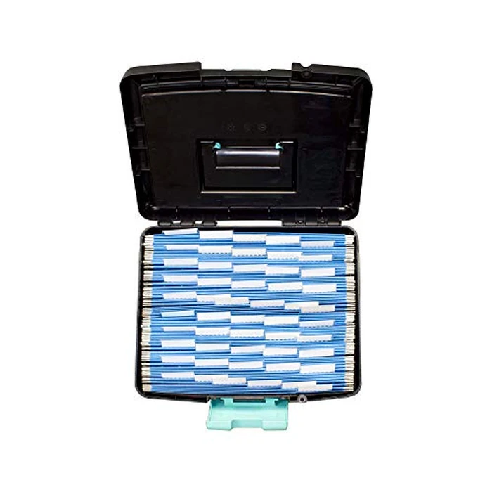 Storex Portable File Box with Organizer Lid - Plastic Office File Storage Box for Letter Paper and Hanging Folders, Black/Teal, 1-Count (61414B03C) by Storex - Image 5