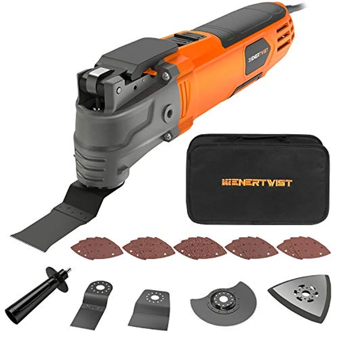 ENERTWIST Oscillating Tool, 4.2 Amp Oscillating Multitool Kit with 5 degrees Oscillation Angle, 6 Variable Speed, 31pcs Saw Accessories, Auxiliary Handle and Carrying Bag, ET-OM-500 by ENERTWIST - Used - Very Good condition - US$46.91