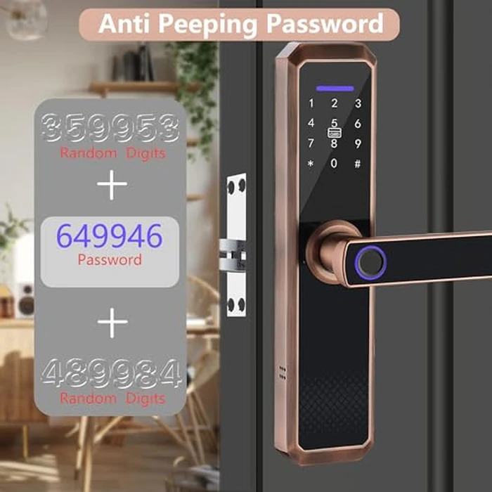Smart Lock,Keyless Entry Door Lock with Two-Way Handle, Fingerprint Door Lock, WiFi Electronic Digital Door Lock with Keypad, Free APP, Auto Lock, Password, IC Card for Home Office Apartment (Copper) by OVQ - Image 5