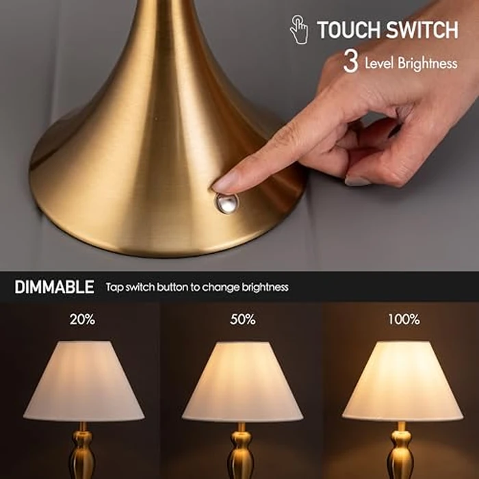 O'Bright Ember Cordless Table Lamp - Rechargeable, Touch Dimmable, Battery Operated, E26 LED Bulb, Type-C Fast Charging, Portable Lamp for Bedroom, Living Room, Office, Antique Brass by O'Bright - Image 2