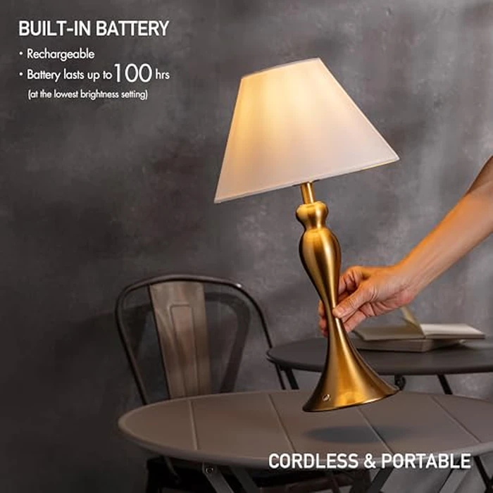 O'Bright Ember Cordless Table Lamp - Rechargeable, Touch Dimmable, Battery Operated, E26 LED Bulb, Type-C Fast Charging, Portable Lamp for Bedroom, Living Room, Office, Antique Brass by O'Bright - Image 3