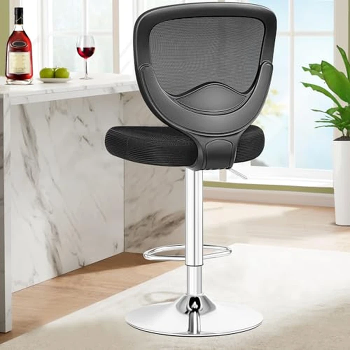Razzor Bar Stools Adjustable Counter Height Chairs with Back Swivel Modern Kitchen Island Stool Upholstered Armless Tall Mesh Barstool Set of 1 Dining Chair （2077-B, Black） by Razzor - Image 1