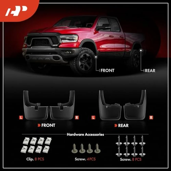 A-Premium Set of 4PCS Mud Flaps Splash Guards Mudguards Mudflaps with Hardware Kits Accessory Compatible with Ford F-150, 2015-2020, (fits for Fender Flares), Black Color, Front LH RH and Rear LH RH by A-premium - Image 4