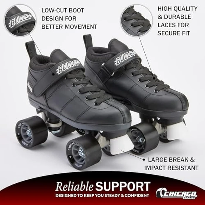 Chicago Skates Bullet Speed Roller Skates - Adjustable Quad Roller Skates Women Men, Durable Top Performance with Front Stopper, 62mm Urethane Wheels, Low-Cut Ankle Boot, Smooth Rolling,Indoor Outdoor by Chicago Skates - Image 3