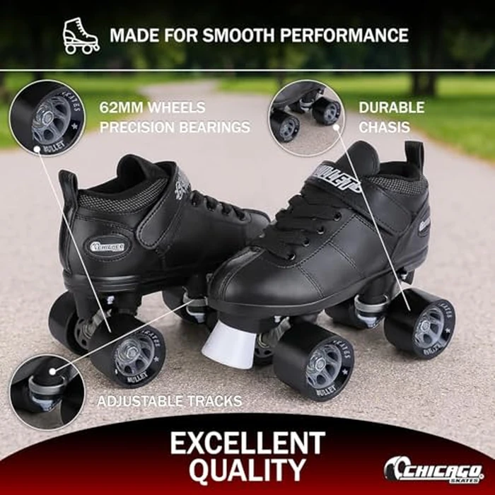 Chicago Skates Bullet Speed Roller Skates - Adjustable Quad Roller Skates Women Men, Durable Top Performance with Front Stopper, 62mm Urethane Wheels, Low-Cut Ankle Boot, Smooth Rolling,Indoor Outdoor by Chicago Skates - Image 4