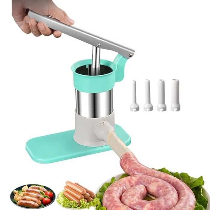 QYINXIU Manual Sausage Stuffer for Kitchen, Stainless Steel Sausage Maker Machine, Tubes of 4 Size, Easy to Clean, Fast Homemade Sausage Tool for Commercial and Household Use by QYINXIU - Used - Very Good condition - CA$18.46
