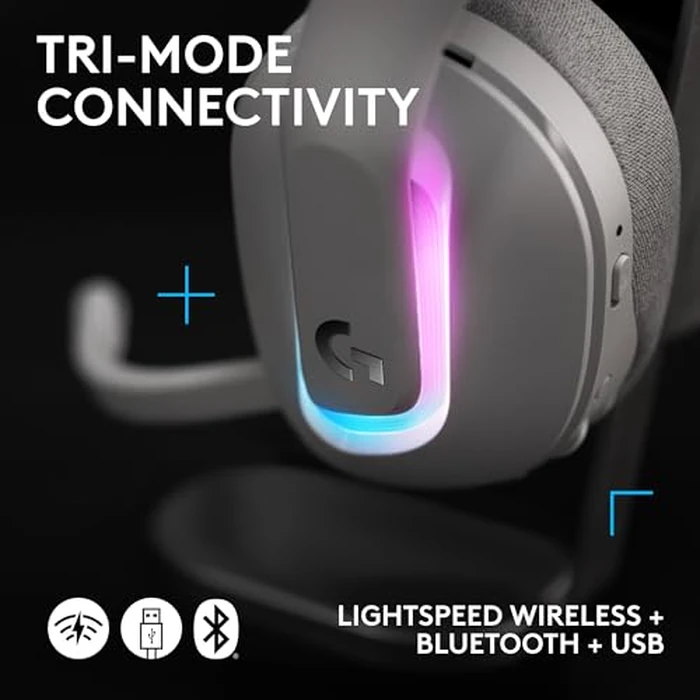 Logitech G522 Lightspeed Wireless Gaming Headset, Full-Band Mic, Advanced Audio, Tri-Connect (Lightspeed, Bluetooth, USB A to C), LIGHTSYNC RGB, for PC & Nintendo Switch/Switch 2 - White by Logitech G - Image 5