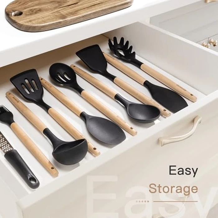 Astercook 39 PCS Kitchen Utensils Set, Silicone Cooking Utensil Sets with Wooden Handle, 446 degreesF Heat Resistant Food Grade Spatula Set, BPA Free Kitchen Gadgets Tools Set & Spoons for Nonstick Cookware by Astercook - Image 9