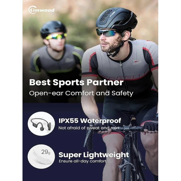 Kimwood Bone Conduction Headphones Open-Ear Wireless Bluetooth Sport Headphones with Microphones - Gray by Kimwood - Image 4