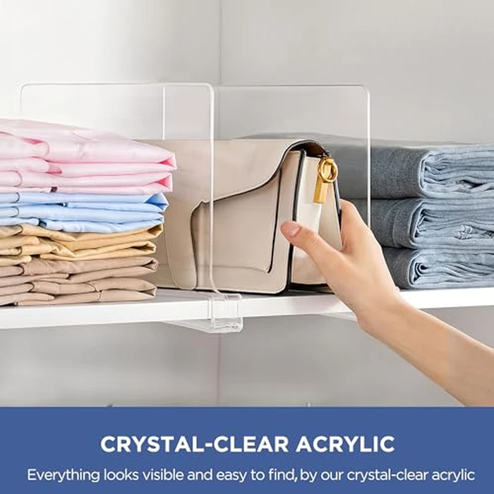 HBlife 12 Inches Tall [Extra Tall Version] Clear Shelf Dividers, 12 Pack Purse Organizer for Closet Perfect for Sweater, Shirts, Handbags, Acrylic Adjustable Bookshelf for Organization by HBlife - Image 3