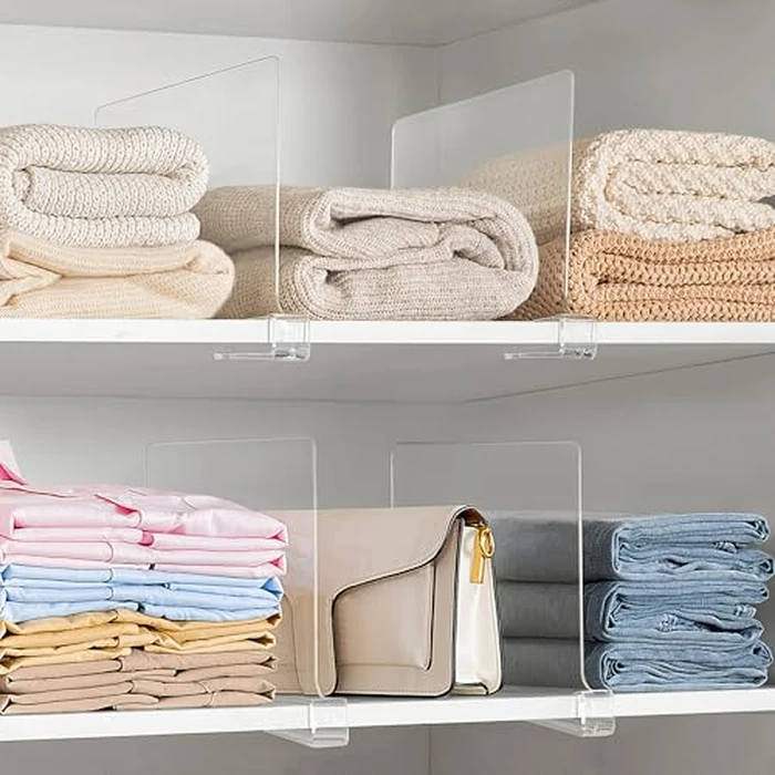 HBlife 12 Inches Tall [Extra Tall Version] Clear Shelf Dividers, 12 Pack Purse Organizer for Closet Perfect for Sweater, Shirts, Handbags, Acrylic Adjustable Bookshelf for Organization by HBlife - Image 6