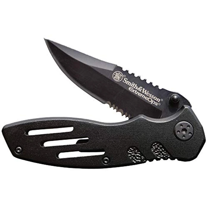 Smith & Wesson Accessories Extreme Ops SWA24S 7.1in S.S. Folding Knife with 3.1in Serrated Clip Point Blade and Aluminum Handle for Outdoor, Tactical, Survival and EDC by Smith & Wesson - Used - Like New condition - US$10.35