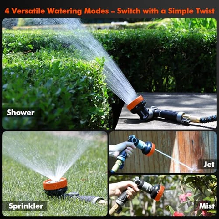RESTMO Hose Nozzle and Lawn Sprinkler 2-in-1, Heavy Duty Garden Water Sprayer with 4 Patterns, High Pressure, Twist Control, Thumb Control, Great for Outdoor Irrigation, Watering and Washing, Orange by Restmo - Image 4