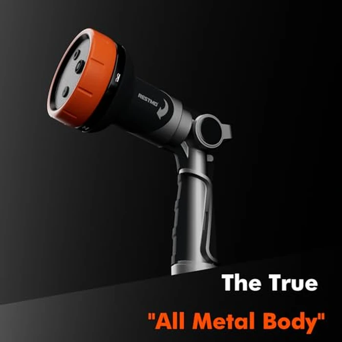 RESTMO Hose Nozzle and Lawn Sprinkler 2-in-1, Heavy Duty Garden Water Sprayer with 4 Patterns, High Pressure, Twist Control, Thumb Control, Great for Outdoor Irrigation, Watering and Washing, Orange by Restmo - Image 5