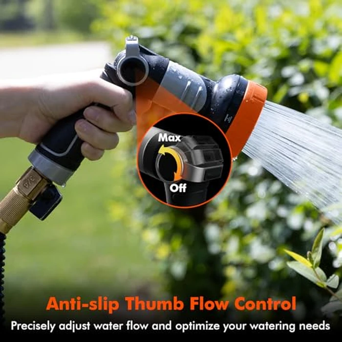 RESTMO Hose Nozzle and Lawn Sprinkler 2-in-1, Heavy Duty Garden Water Sprayer with 4 Patterns, High Pressure, Twist Control, Thumb Control, Great for Outdoor Irrigation, Watering and Washing, Orange by Restmo - Image 6