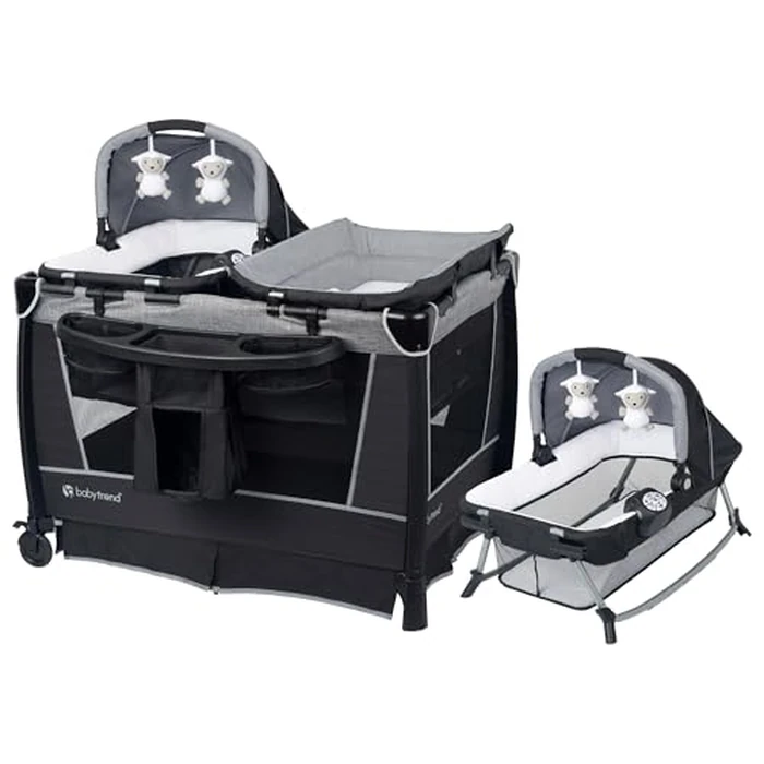 Baby Trend Retreat Nursery Center with Two Removable Rock A Bye Bassinets, Changing Table, Organizer, and Music Center with Nightlight, Quarry by Baby Trend - Image 2