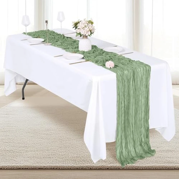 Cheesecloth Table Runner 8 Pack, 10Ft Table Runner Rustic Gauze Romantic Long Sheer Fabric Cheese Cloth Table Runners Table Decor for Wedding Party Bridal Baby Shower Easter (Green) by Lylilidy - Image 3