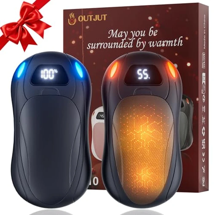 Hand Warmers Rechargeable 2 Pack, OUTJUT 6000mAH Electric Hand Warmer with 3-Speed Heating, Portable Pocket Warmer, Gifts for Christmas, Skiing, Camping, Hunting Accessories (Black) by OUTJUT - Used - Very Good condition