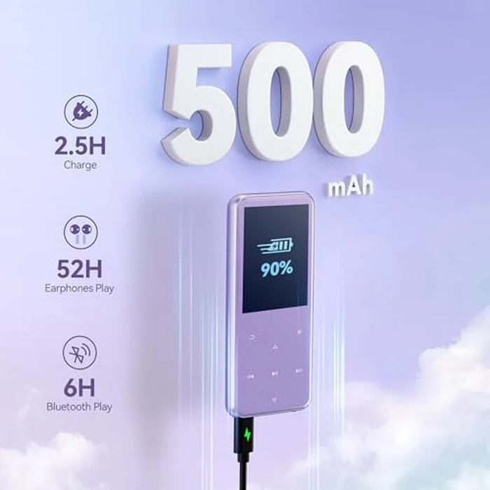 AGPTEK 64GB MP3 Player with Bluetooth, M3 2.4 inch Music Player with Speaker and FM Radio, Touch Buttons, Supports Up to 128GB(Purple) by AGPTEK - Image 7