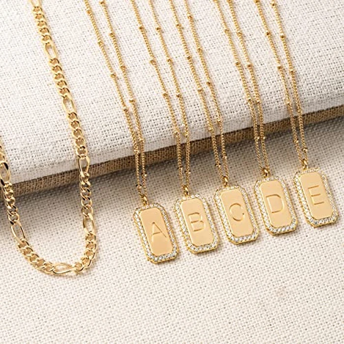 Gold Necklace for Women Trendy Dainty Initial Pendant Necklace Figaro Chain Choker Necklace Layered Set Bar Rectangle Pendant Necklaces 14K Gold Plated Simple Letter P Necklace Everyday Gold Jewelry by TONTMY STUDIOS - Image 6