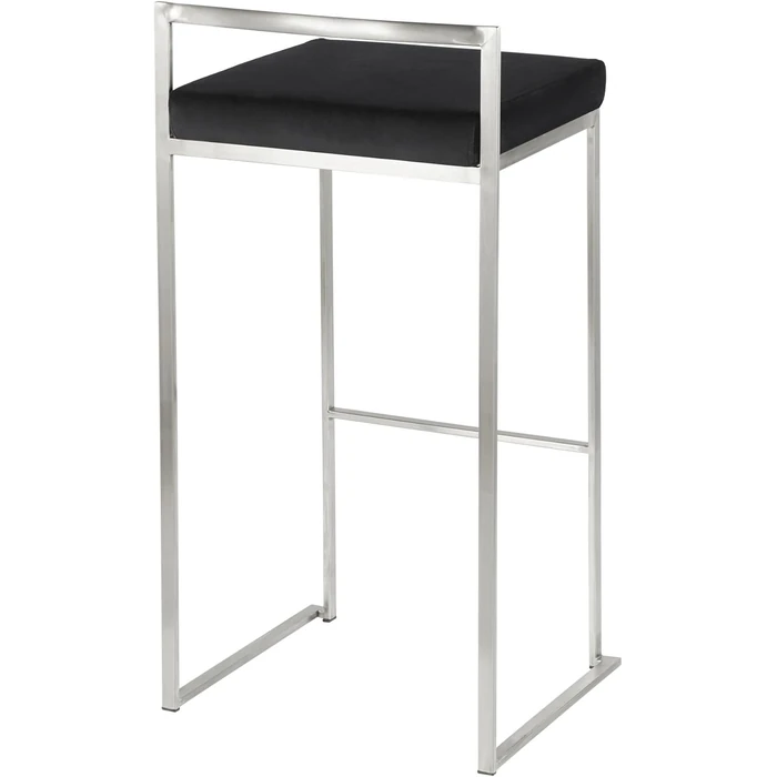 PLATA DECOR IMPORT Salem Modern Square Chrome Stainless Steel Counter Stools - Set of 2 | Black Vegan Leather Upholstered Seat | Sleek Bar Chairs Footrest | Dining Furniture for Kitchen or Home Bar by PLATA DECOR IMPORT - Image 3