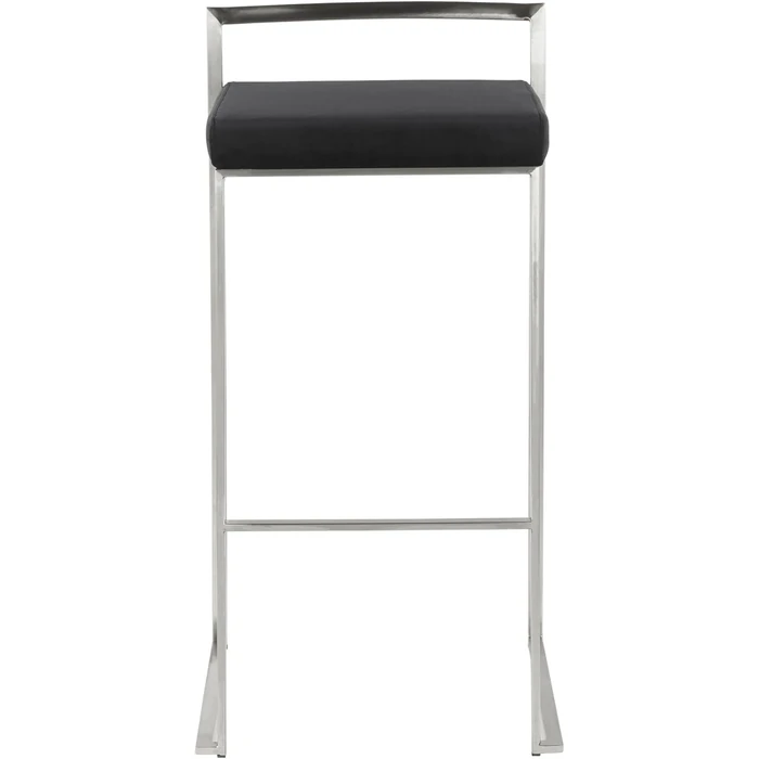 PLATA DECOR IMPORT Salem Modern Square Chrome Stainless Steel Counter Stools - Set of 2 | Black Vegan Leather Upholstered Seat | Sleek Bar Chairs Footrest | Dining Furniture for Kitchen or Home Bar by PLATA DECOR IMPORT - Image 4