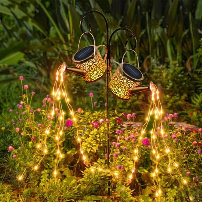 Solar Lights Outdoor Decorative, 2 Pack Metal Watering Can Lights Waterproof, Small Hanging Garden Decor Yard Outside Patio Lawn, Gifts for Mom Grandma Women Birthday(Warm White) by Misawce - Image 1