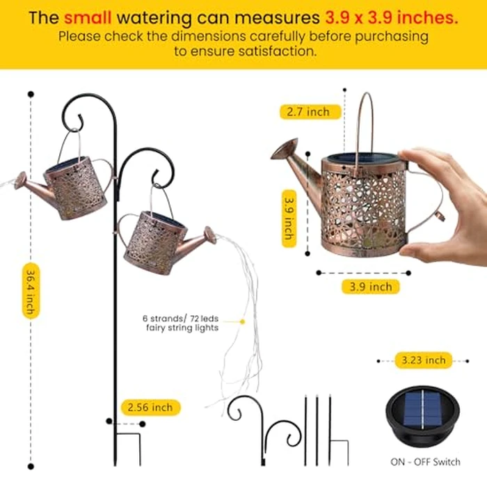 Solar Lights Outdoor Decorative, 2 Pack Metal Watering Can Lights Waterproof, Small Hanging Garden Decor Yard Outside Patio Lawn, Gifts for Mom Grandma Women Birthday(Warm White) by Misawce - Image 3