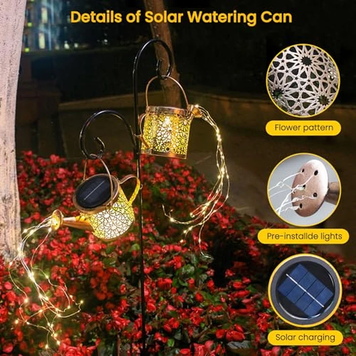 Solar Lights Outdoor Decorative, 2 Pack Metal Watering Can Lights Waterproof, Small Hanging Garden Decor Yard Outside Patio Lawn, Gifts for Mom Grandma Women Birthday(Warm White) by Misawce - Image 7