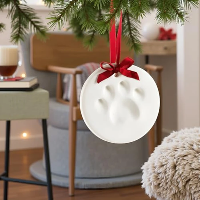 Kate & Milo Round Holiday DIY Pet Pawprints Ornament, Clay Impression Kit, Pet Owner Gifts, White by Kate & Milo - Image 3
