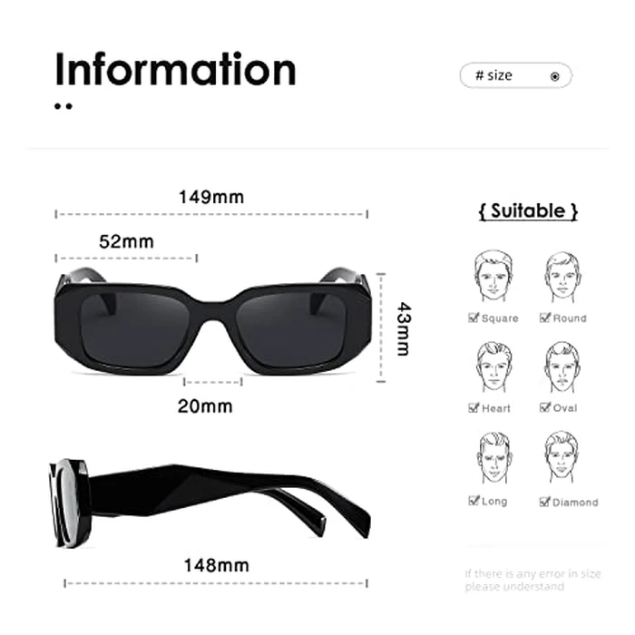 kimorn Rectangle Sunglasses for Women Men Trendy Retro Trendy Sun Glasses 90’s Vintage Square Frame K1307 (Black) by kimorn - Image 3