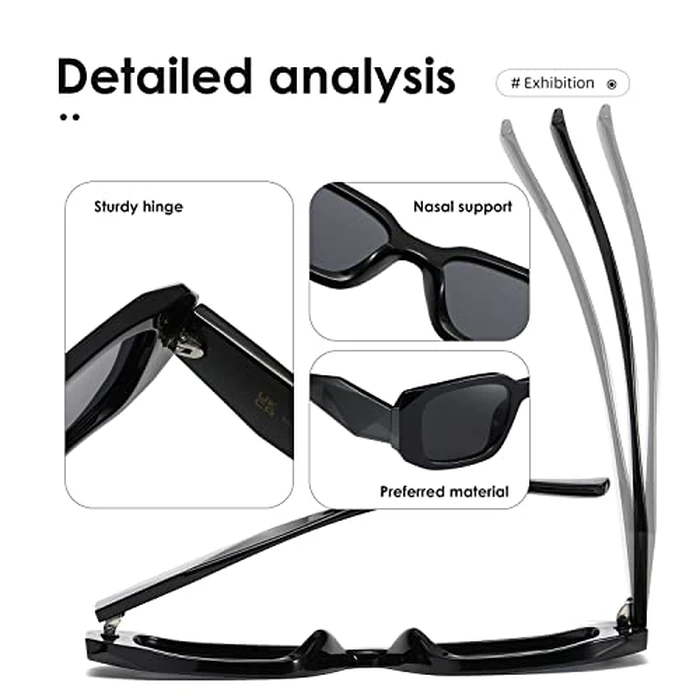 kimorn Rectangle Sunglasses for Women Men Trendy Retro Trendy Sun Glasses 90’s Vintage Square Frame K1307 (Black) by kimorn - Image 5