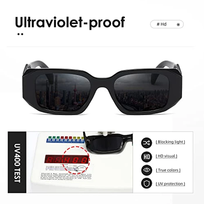 kimorn Rectangle Sunglasses for Women Men Trendy Retro Trendy Sun Glasses 90’s Vintage Square Frame K1307 (Black) by kimorn - Image 6