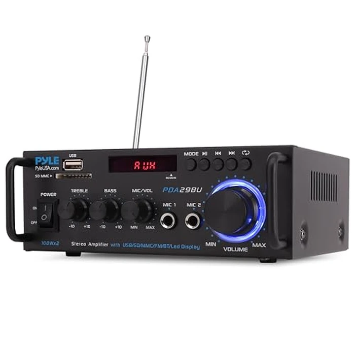 Pyle Stereo Amplifier - 200W Dual Channel Stereo Receiver w/RCA, USB, SD, MIC in, FM Radio Great for Home Speakers, Theater, Entertainment & Studio Use by Pyle - Used - Good condition