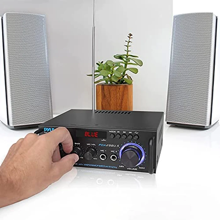 Pyle Stereo Amplifier - 200W Dual Channel Stereo Receiver w/RCA, USB, SD, MIC in, FM Radio Great for Home Speakers, Theater, Entertainment & Studio Use by Pyle - Image 2