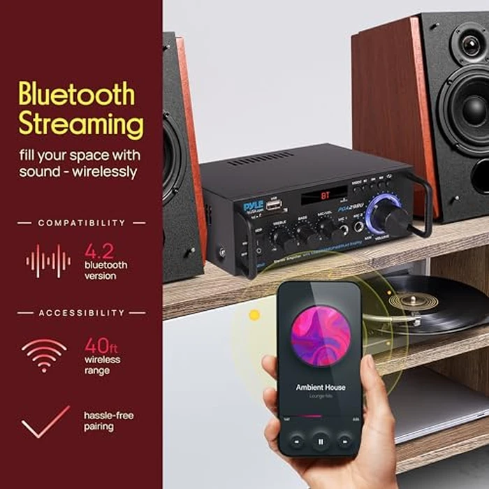 Pyle Stereo Amplifier - 200W Dual Channel Stereo Receiver w/RCA, USB, SD, MIC in, FM Radio Great for Home Speakers, Theater, Entertainment & Studio Use by Pyle - Image 3